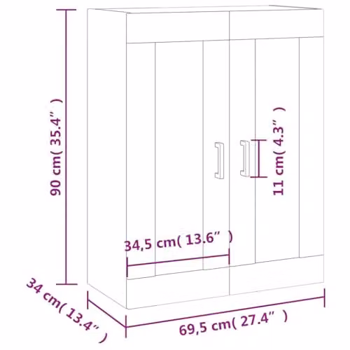 vidaXL Modern Wall Mounted Cabinet with Glass Doors in Grey, W/D/H: 69.5 x 34.0 x 90.0 cm – 3
