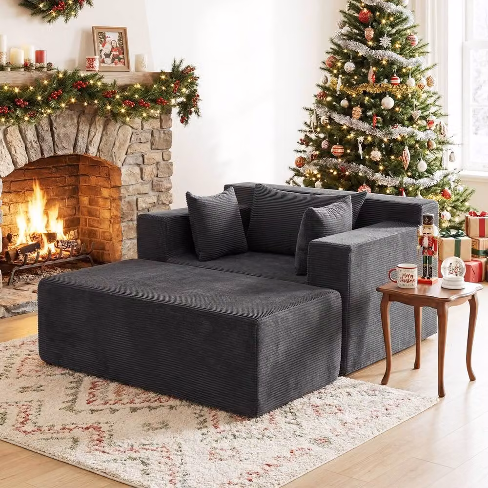 Gymax Grey Boneless Floor Lounge Chair Single Foam Sofa with Ottoman and Pillows – 3