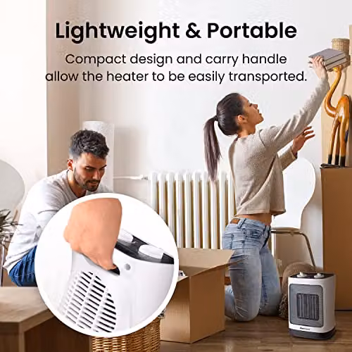 Pro Breeze 2000W Mini Ceramic Fan Heater in White with Thermostat, Overheat and Tilt Protection – 6