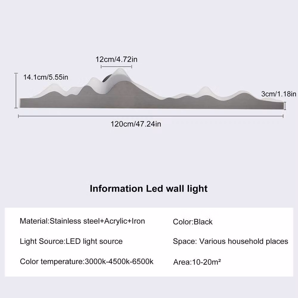 NIVOR Modern LED Dimmable Wall Sconce with Remote Control, Black Stainless Steel, W: 120 cm – 2