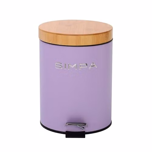 Simpa 5L Soft-Closing Pedal Dustbin with Bamboo Lid in Purple