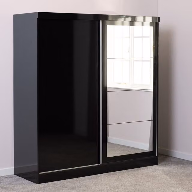 Seconique Nevada 2 Door Sliding Wardrobe in Black Gloss