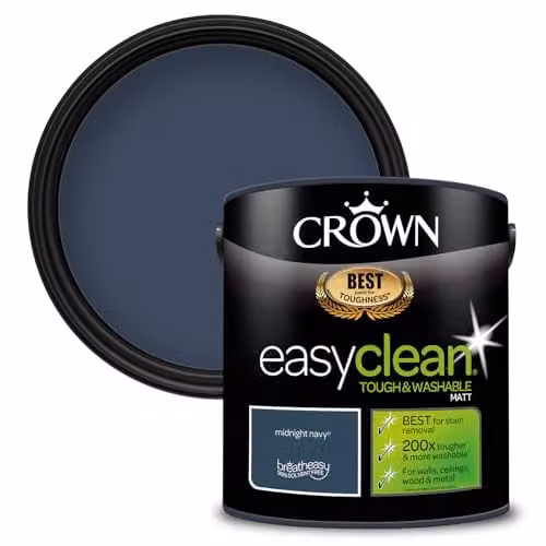 Crown EASYCLEAN Blue Matt Emulsion Wall Paint, Solvent-Free and Water-Based, 2.5L – 1