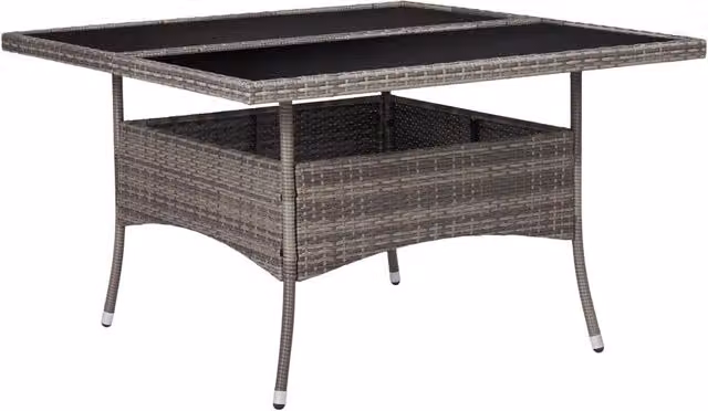 Berkfield Home Modern Grey Poly Rattan and Glass Outdoor Dining Table