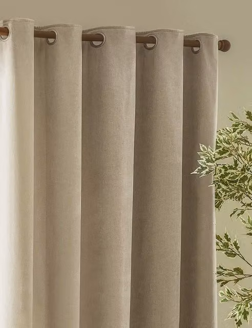 YARD Chenille Velvet Eyelet Curtains, Beige, W: 229 cm, H: 168 cm
