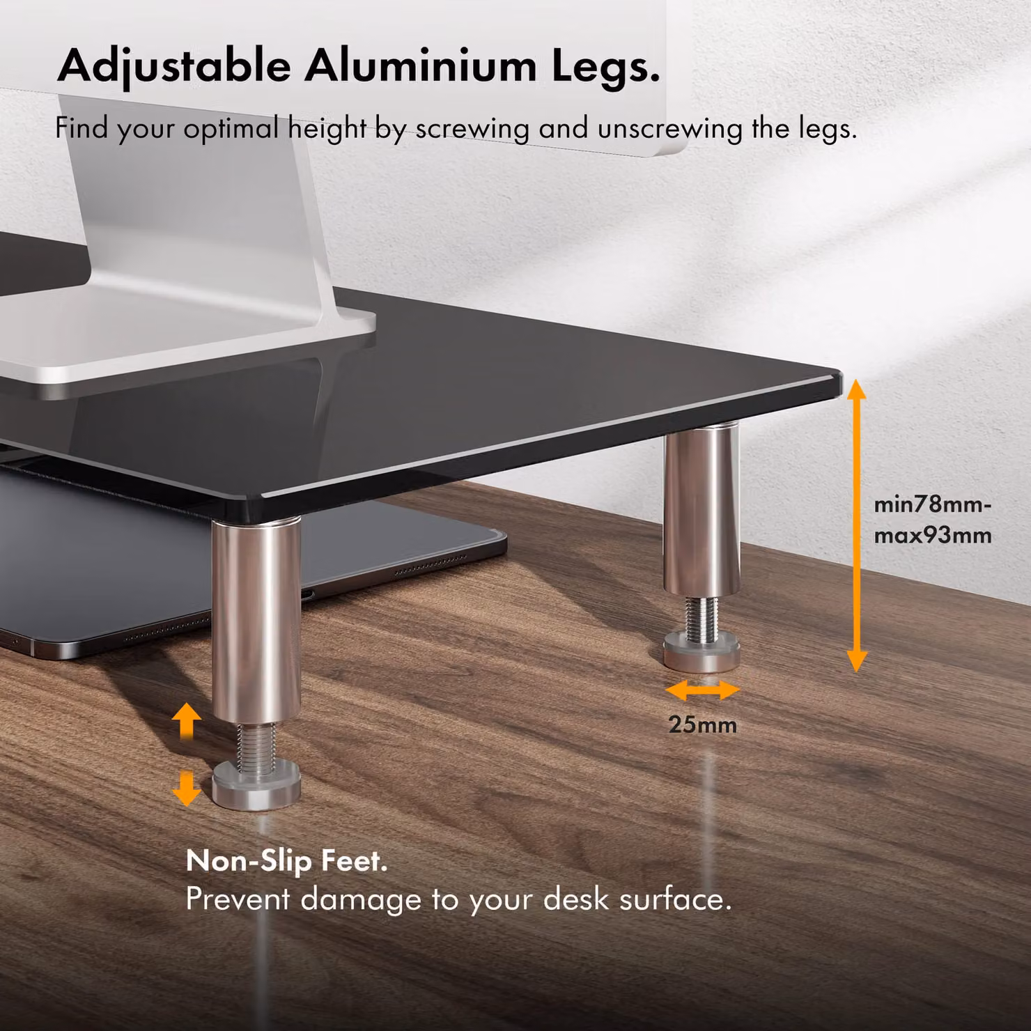 VonHaus Height Adjustable Black Glass Dual Monitor Screen Riser – 3