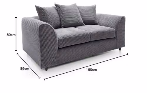 Abakus Direct Jumbo Cord 2 Seater Sofa in Grey, W/D/H: 160 x 89 x 90 cm – 3