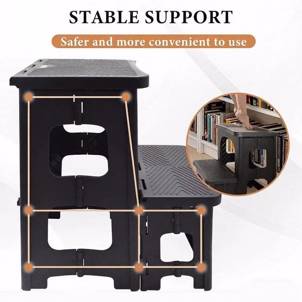 FLAVORA Folding Double Non-Slip Heavy Duty Step Stool in Black, W: 52 cm, D: 52 cm, H: 52 cm – 5