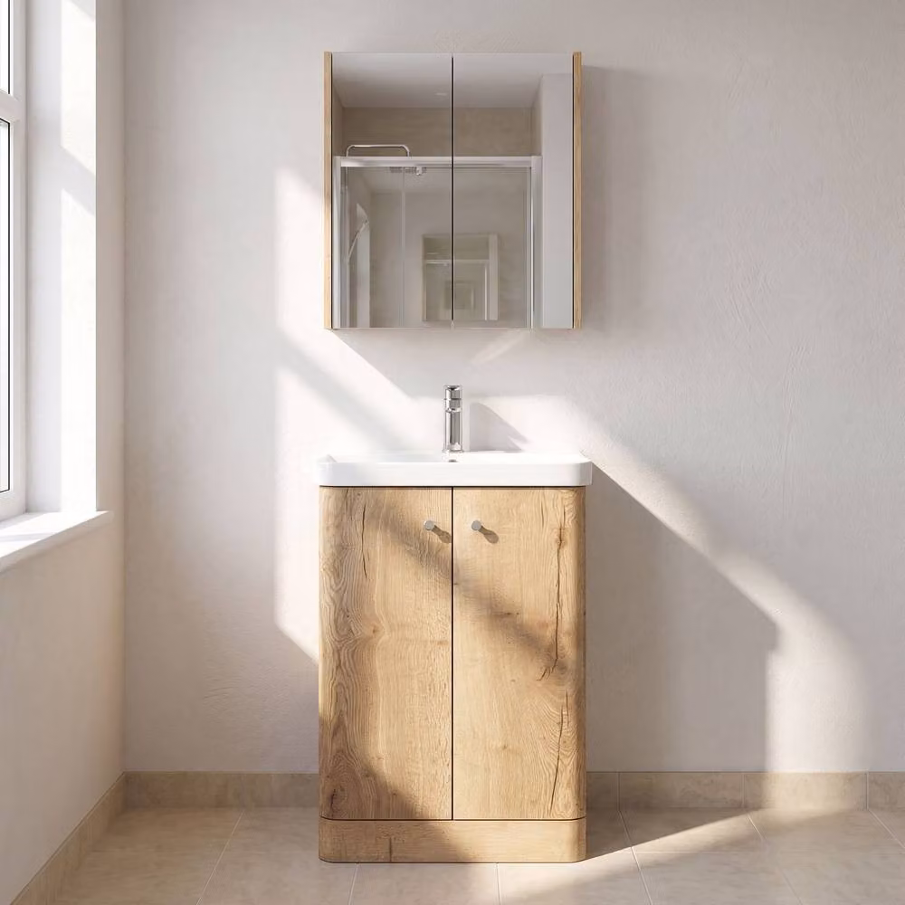 Balterley Flashbrook 2 Door Floor Standing Vanity Basin Unit in Autumn Oak Brown, Width: 60 cm – 2