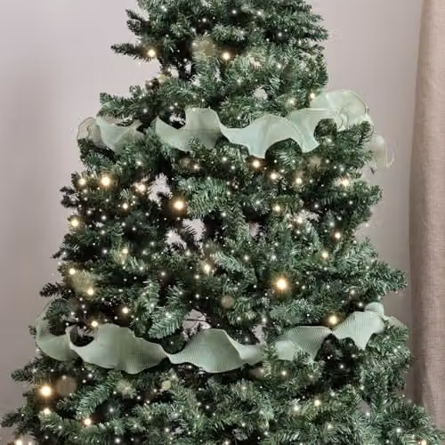 Melody Maison Green Sparkle Ruffle Christmas Tree Ribbon, 270 cm