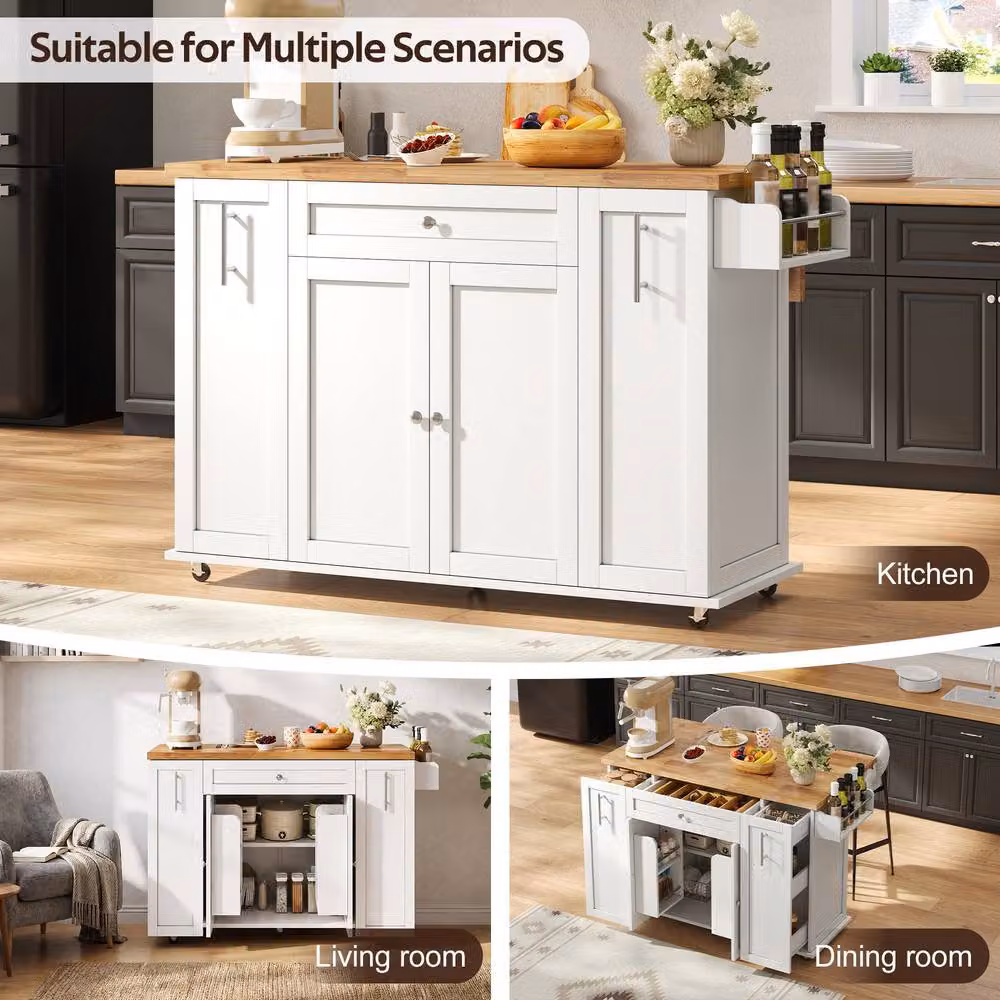 Merax Mobile Kitchen Island Trolley with Foldable Drop-Leaf Countertop in White, W: 120 cm, D: 70 cm, H: 3 cm – 3