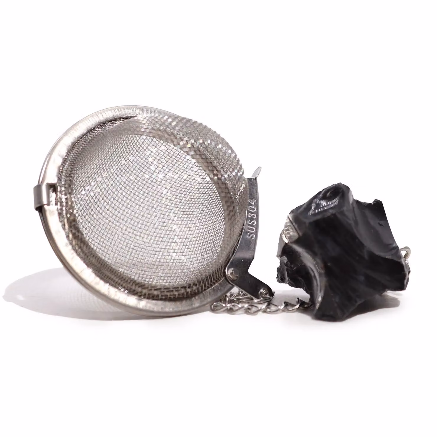 KDMD Black Obsidian Raw Crystal Gemstone Tea Strainer with Fine Mesh Stainless Steel Sieve – 5