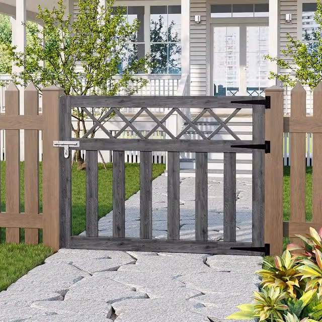 Darphe Wooden Garden Gate with Top Trellis in Grey, W: 120 cm, H: 90 cm