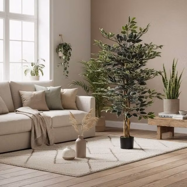 Wyld Haus Nedori 130cm Artificial Ficus Tree with Realistic Leaves in a Weighted Green Pot