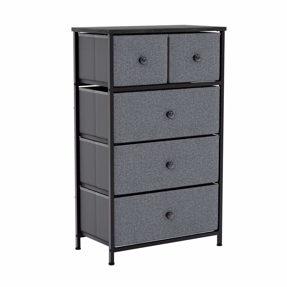 HD Designs Chorley 5 Drawer Chest of Drawers Fabric Storage Organiser in Grey – 5