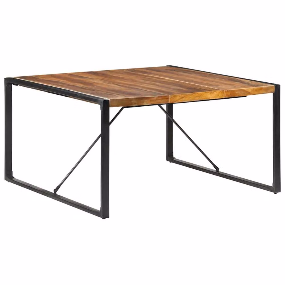 Berkfield Home Square Dining Table in Brown Solid Wood with Sled Base, W/D/H: 140 x 140 x 75 cm – 2