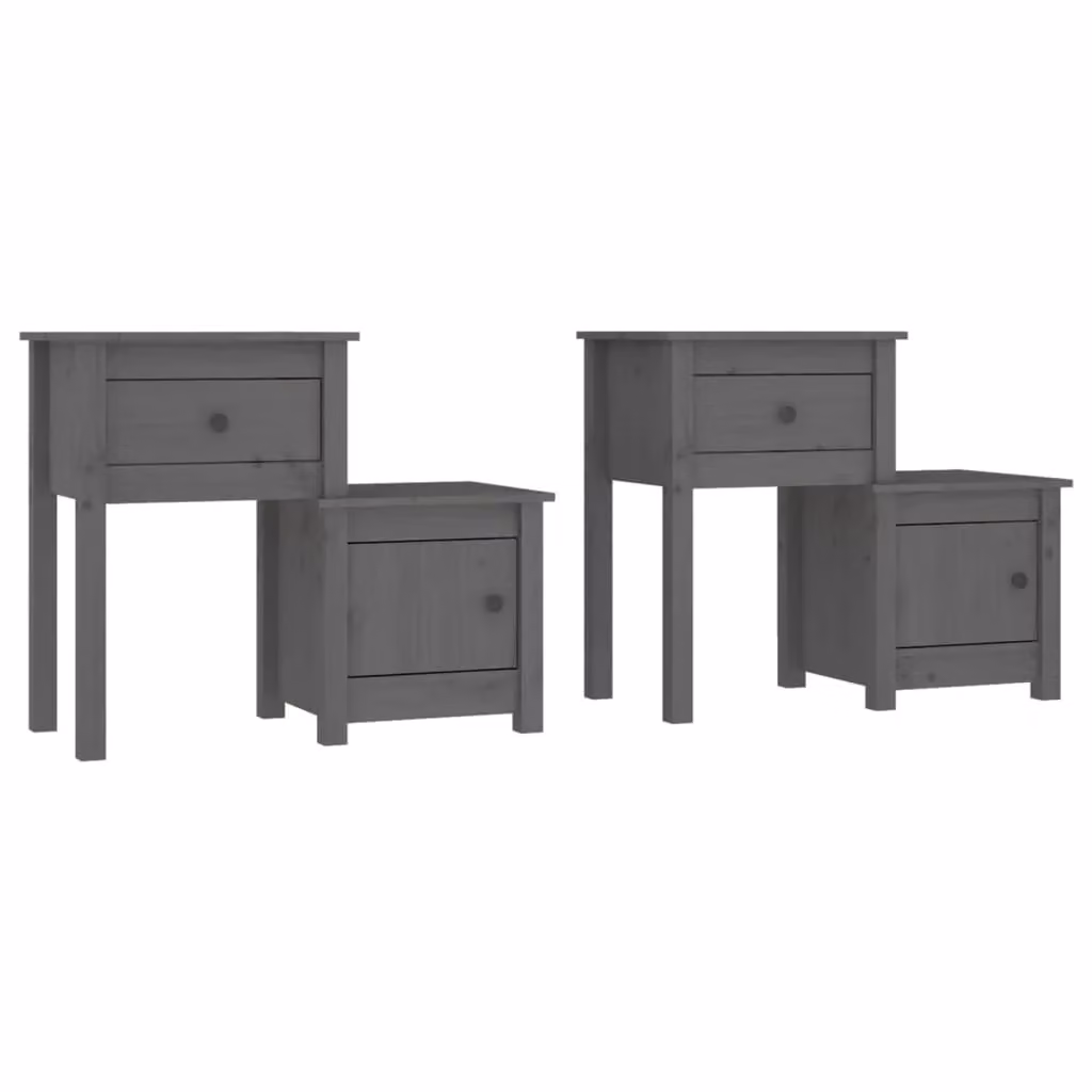 Berkfield Home Set of 2 Grey Rustic Solid Pine Bedside Cabinets, W: 79.5 cm, D: 38 cm, H: 65.5 cm – 2