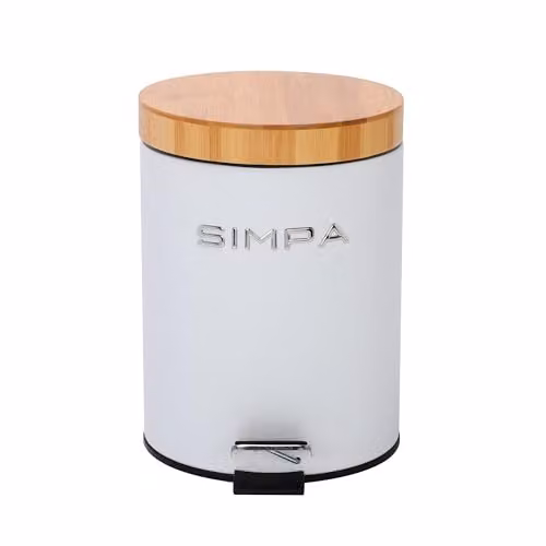 Simpa 5L Soft-Closing Pedal Dustbin with Bamboo Lid in White – 1