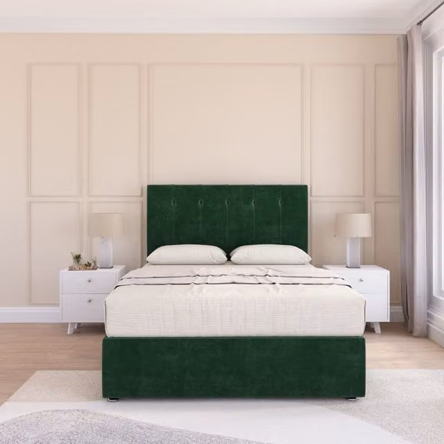Sloomy Highbury Plush Velvet Memory Foam Hybrid Bed Set with Headboard in Green, Size: Single (90 x 190 cm)