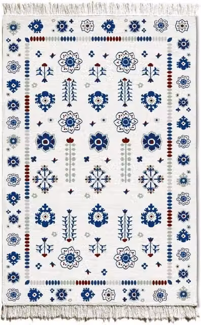 The Mia UK Etnik Series Blue and White Boho Flat Weave Kilim Rug