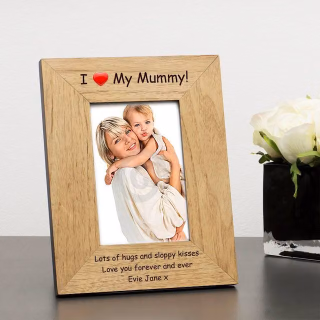Uniqueful Personalised I Love My Mummy Wooden Picture Frame, Brown, W/D/H: 19.5 x 19.5 x 24.5 cm