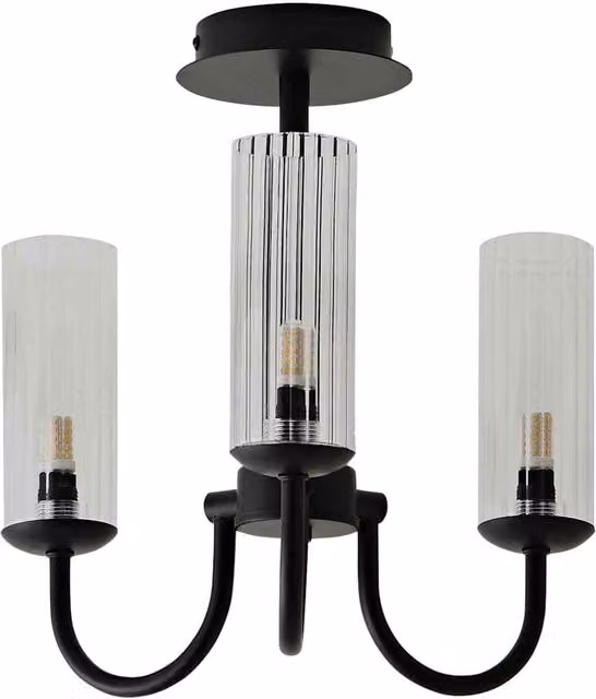 ValueLights Canya 3 Way Ribbed Glass Chandelier Ceiling Light in Black or Gold/Brass – 1