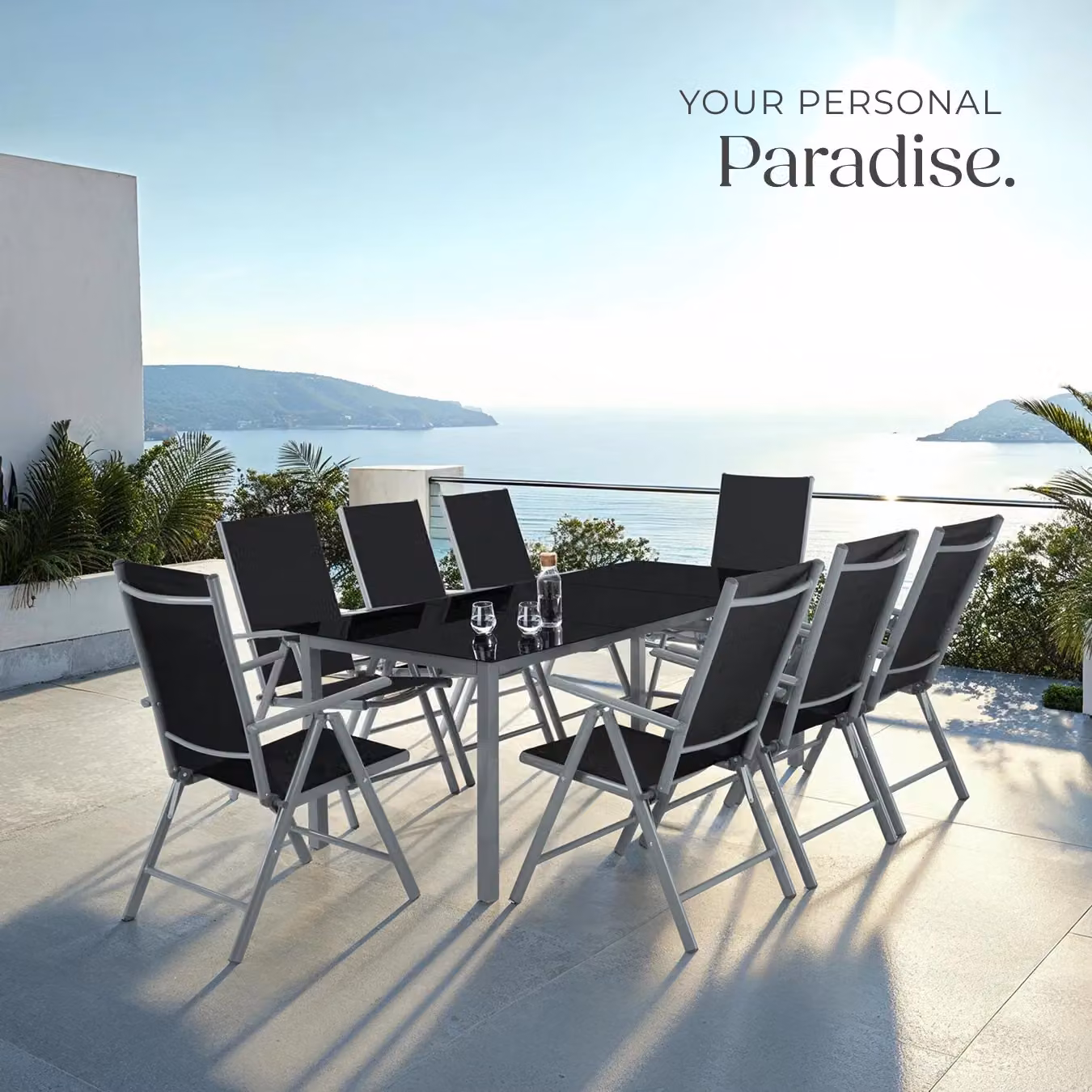tectake Modern Powder Coated Aluminium Seating Set with Glass Table in Grey – 7