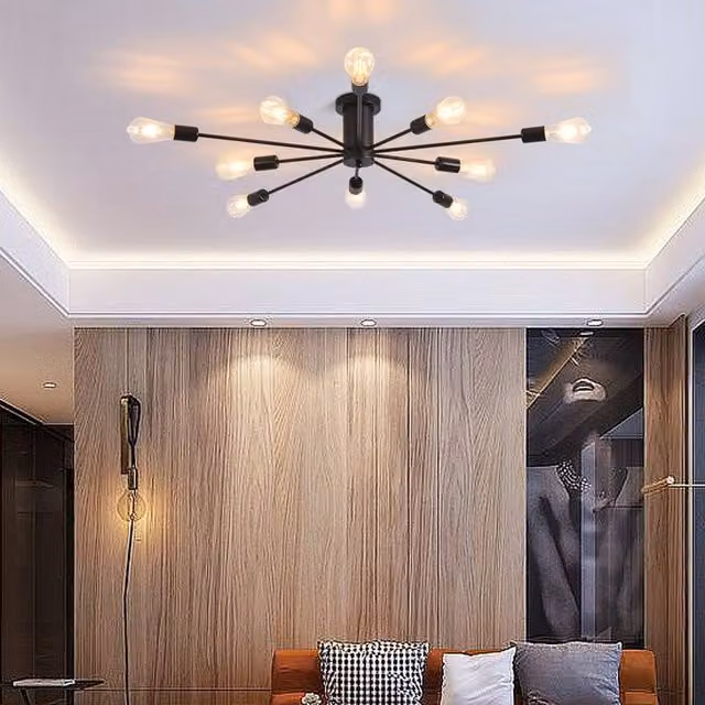 NIVOR 10-Light Sputnik Black Industrial Flush Mount Ceiling Light with Glass Shades
