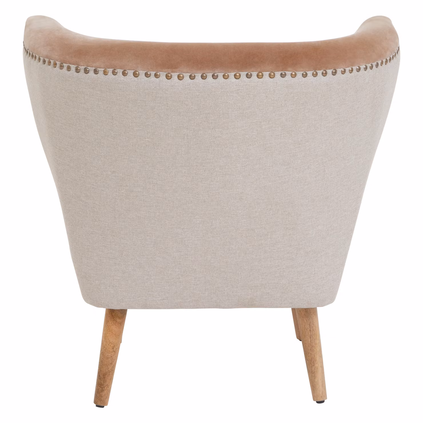 Fifty Five South Modern Tub Armchair in Brown Velvet and Linen with Mango Wood Frame – 4