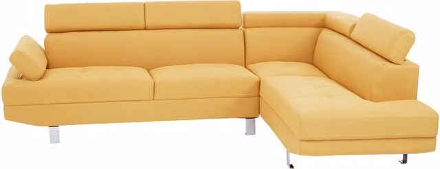 Interiors by Premier Orsina Mid Century L-Shape Corner Sofa in Yellow Velvet with Adjustable Headrests
