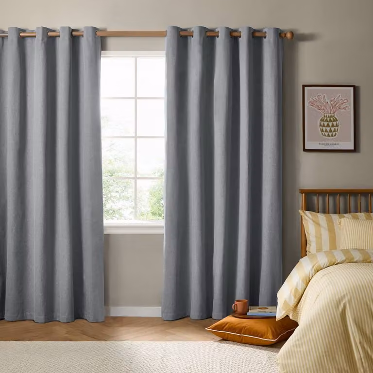 Furn Blackout Textured Woven Eyelet Curtain Pair in Pale Blue, Width: 117 cm, Drop: 137 cm