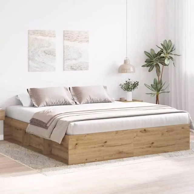 Berkfield Home Durable Artisan Oak Bed Frame with Drawers in Brown, W/D/H: 200 x 203 x 35 cm – 1