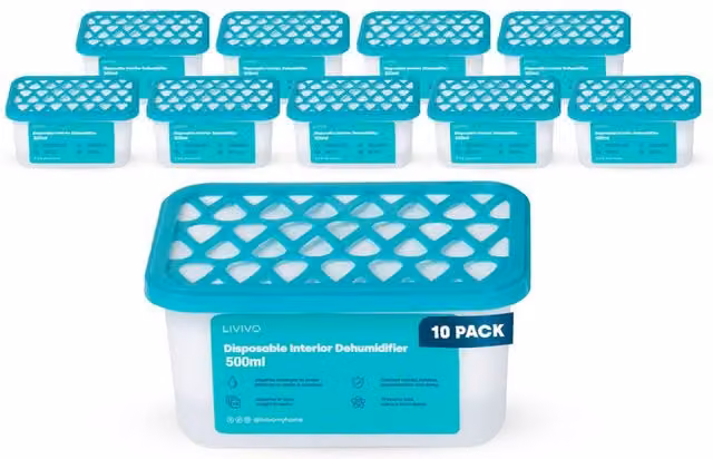 LIVIVO Disposable Dehumidifiers, Pack of 10, Blue, 500ml per unit