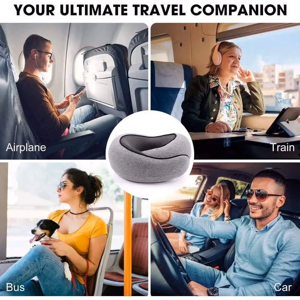 Kelvenix Grey U-Shaped Memory Foam Travel Neck Pillow with Breathable Removable Cotton Cover – 4