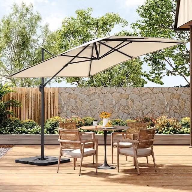 Livingandhome 3m Cantilever Garden Parasol with Square Base in Beige