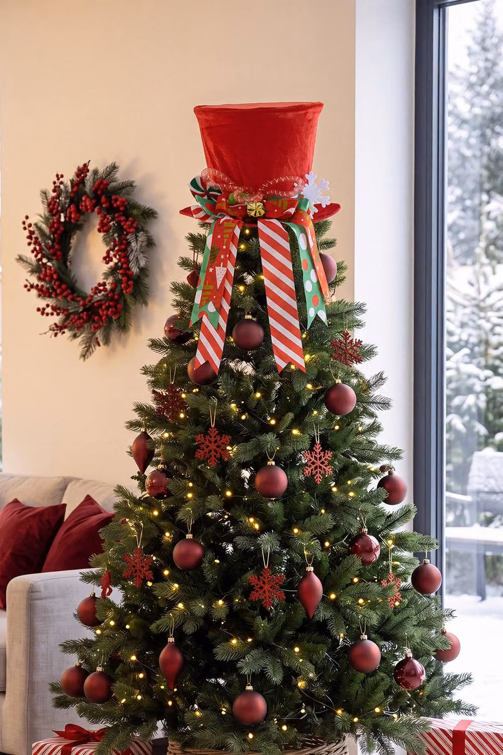 Living and Home Red and White Santa Hat Christmas Tree Topper – 2
