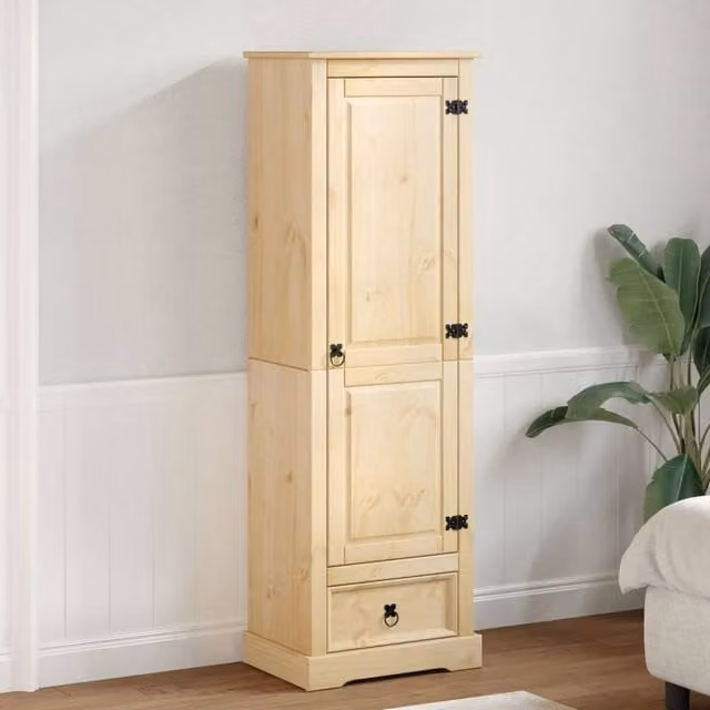 Berkfield Home Corona Wardrobe in Light Tan Solid Pine Wood, W/D/H: 55 x 38 x 170 cm