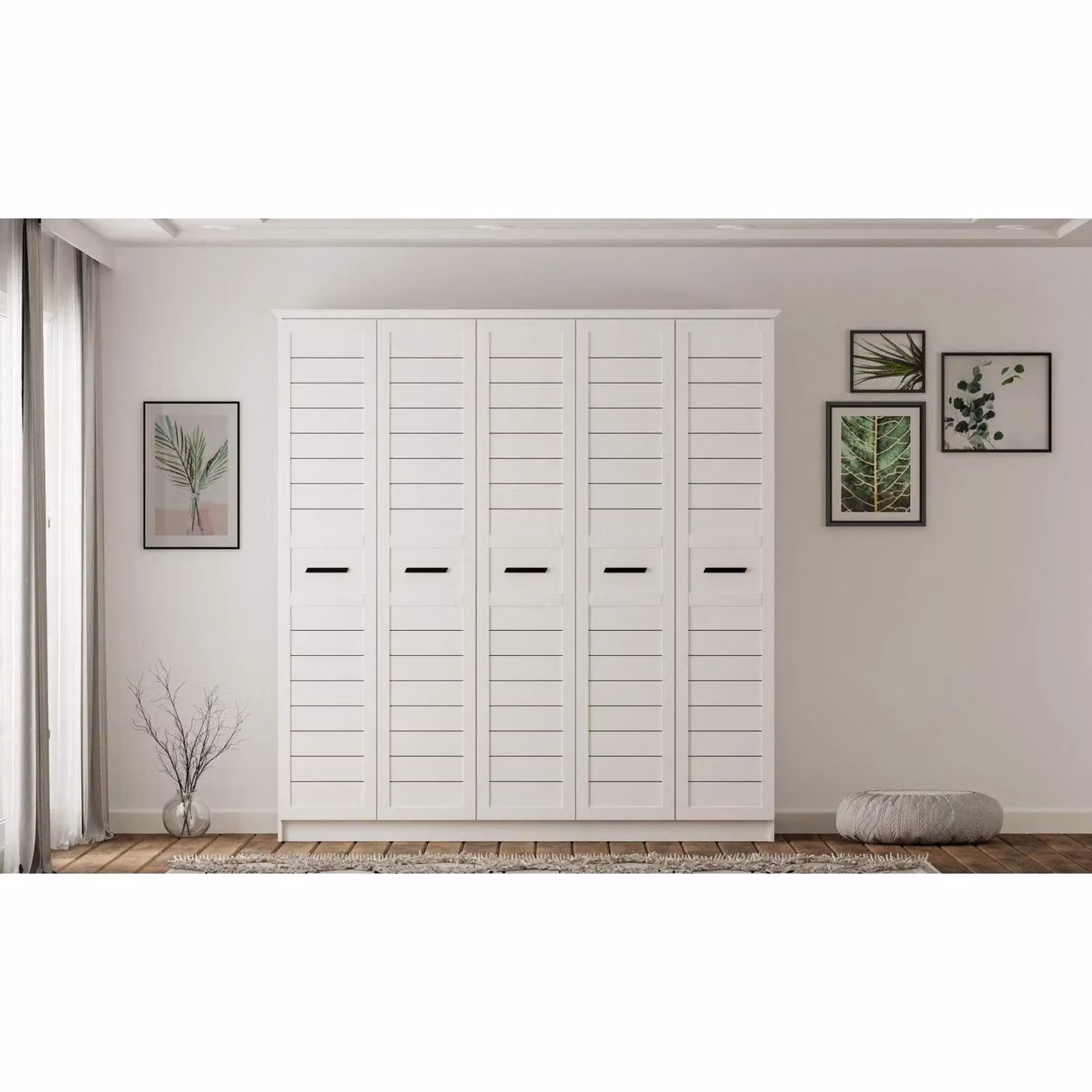 EVUHOME Venice XL 5 Door Wardrobe, White, H 210 cm x W 175 cm x D 52 cm – 2