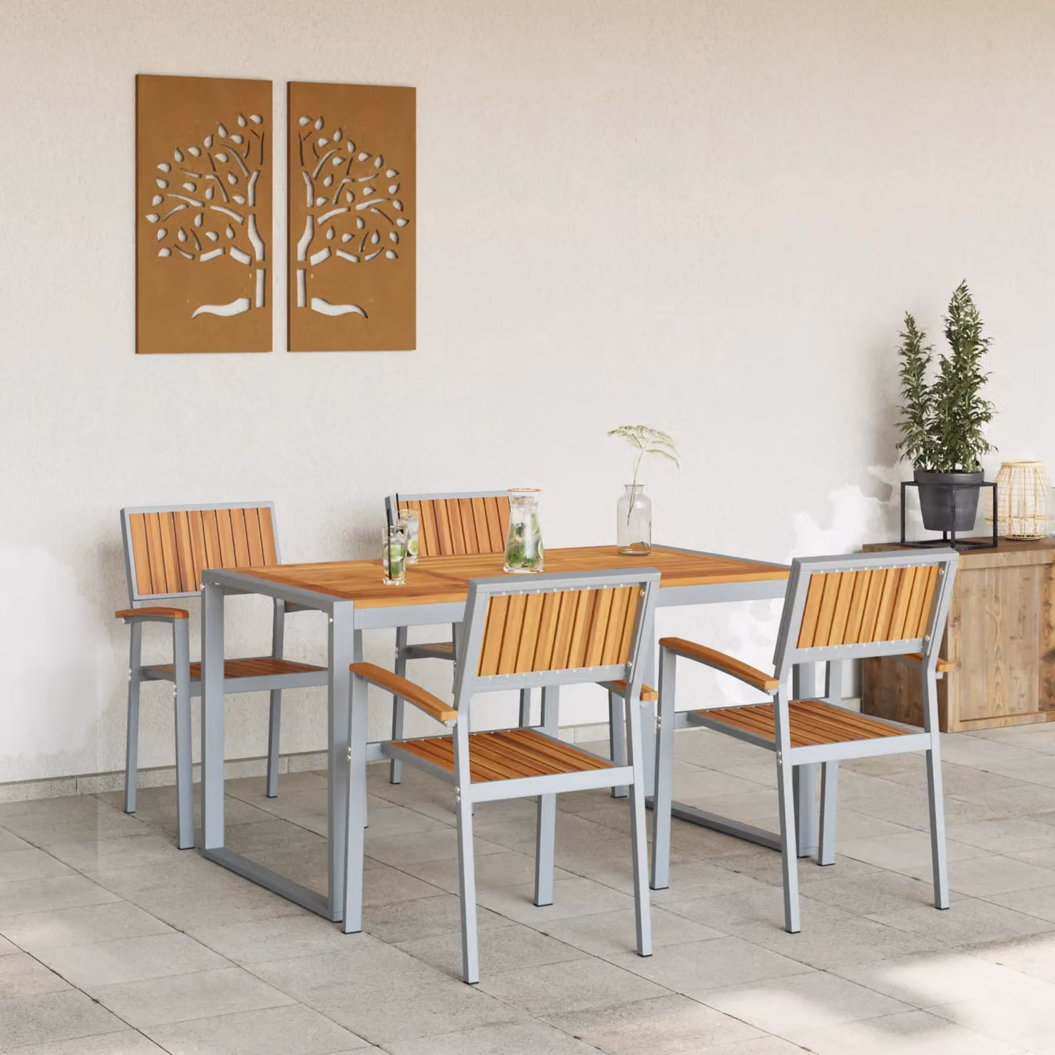 Berkfield Home 5 Piece Grey Acacia Wood and Metal Garden Dining Set – 3