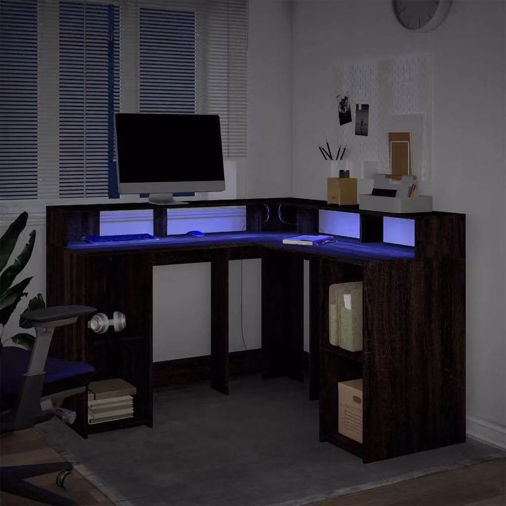Berkfield Modern Brown Oak Corner Home Office Desk with Dual Pedestal, W/D/H: 130 x 130 x 91 cm – 5