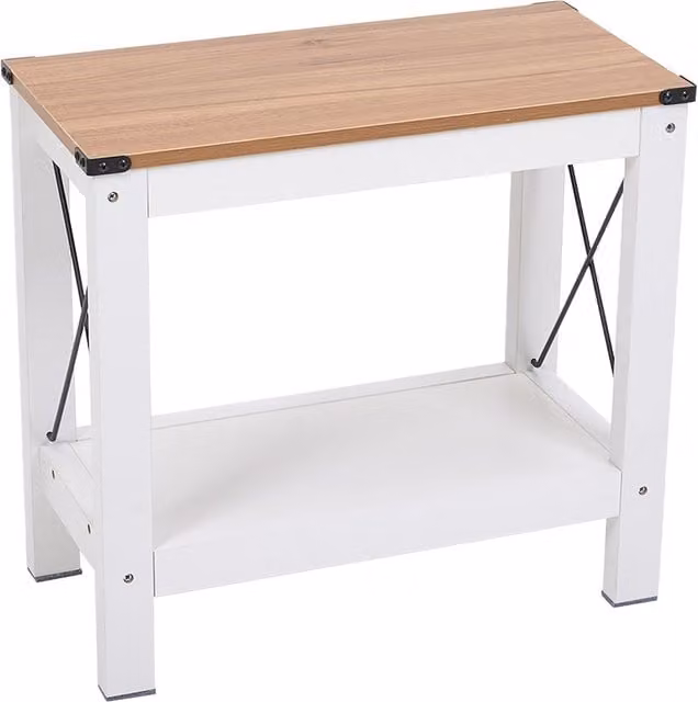 The Hot Sale Minimalist Square Side Table with Lower Shelf in White and Wood