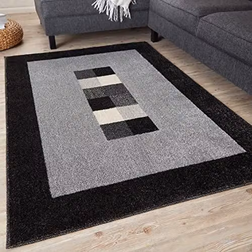 THE RUGS Modern Plain Rectangular Area Rug in Grey and Black, W: 200 cm, D: 290 cm – 1