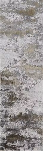 Serdim Rugs Abstract Modern Hallway Runner Rug, Gold and Silver, W: 60 cm, L: 220 cm – 2