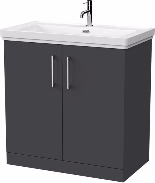 Balterley Pershall 2 Door Vanity Unit and 1TH Fireclay Basin, Dark Grey, Width: 80 cm