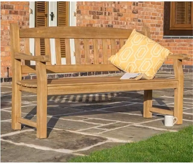 Cheshire 3 Seater Heavy Duty Rustic Wooden Garden Bench in Light Oak Brown