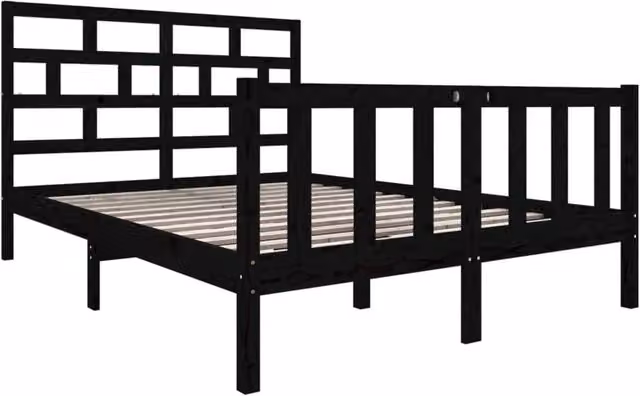 Berkfield Home Beautiful Black Solid Wood Pine Bed Frame W/D/H: 140.5 x 140.5 x 69.5 cm