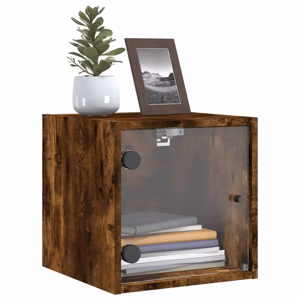Berkfield Home Elegant Bedside Cabinets with Glass Doors, 2 Pack, Smoked Oak Brown, W/D/H: 35 x 37 x 35 cm – 3