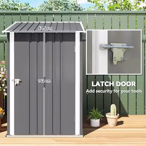 Outsunny Grey Galvanised Steel Lean-to Garden Storage Shed with Lockable Single Door, W/D/H: 100 x 103 x 160 cm – 3