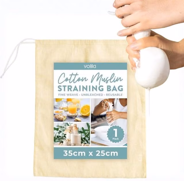 volila Reusable White Cotton Muslin Cloths with Fine Mesh and Drawstring