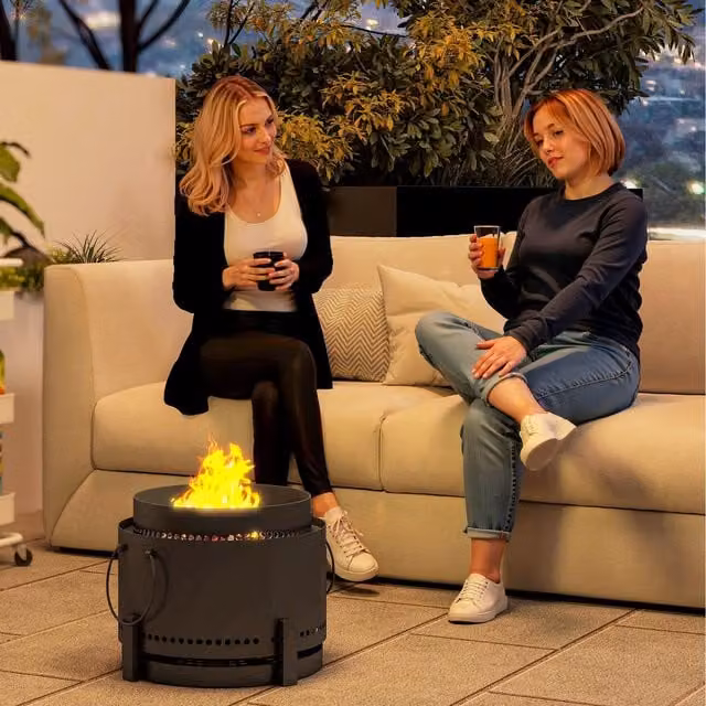 Outsunny Round Metal Smokeless Fire Pit and Fire Bowl in Grey